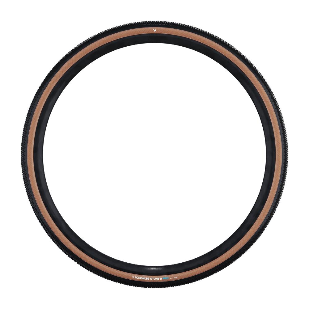 Schwalbe G-One R Pro V-Guard 45-622 Gravelreifen, schwarzes Profil mit brauner Wand, schneller Allround-Faltreifen.