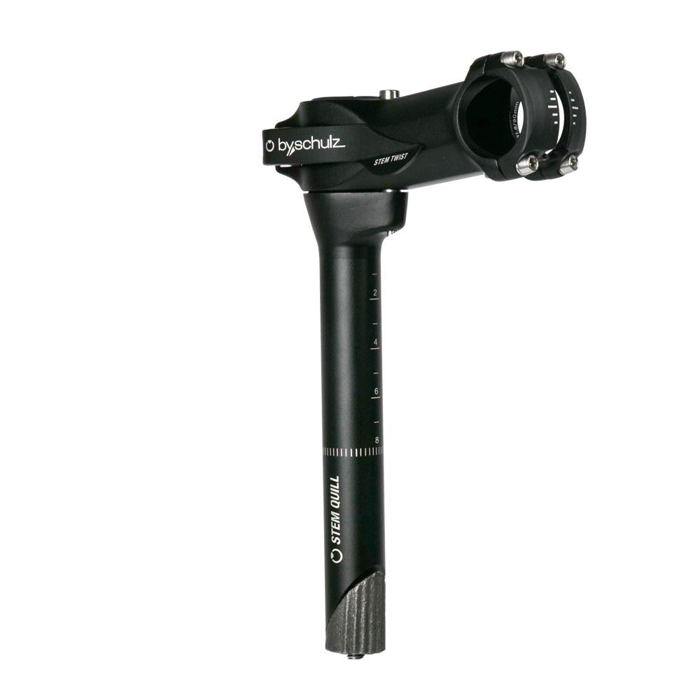 By,Schulz Vorbau Quill Twist SDS 90 mm schwarz - Alu 3D geschmiedet, Lenkerklemmung 31,8 mm Lenkerklemmung, Gabelschaftinnendurch 25,4 mm Gabelschaft, 8° Neigung, bis 80 mm Höhenverstellung