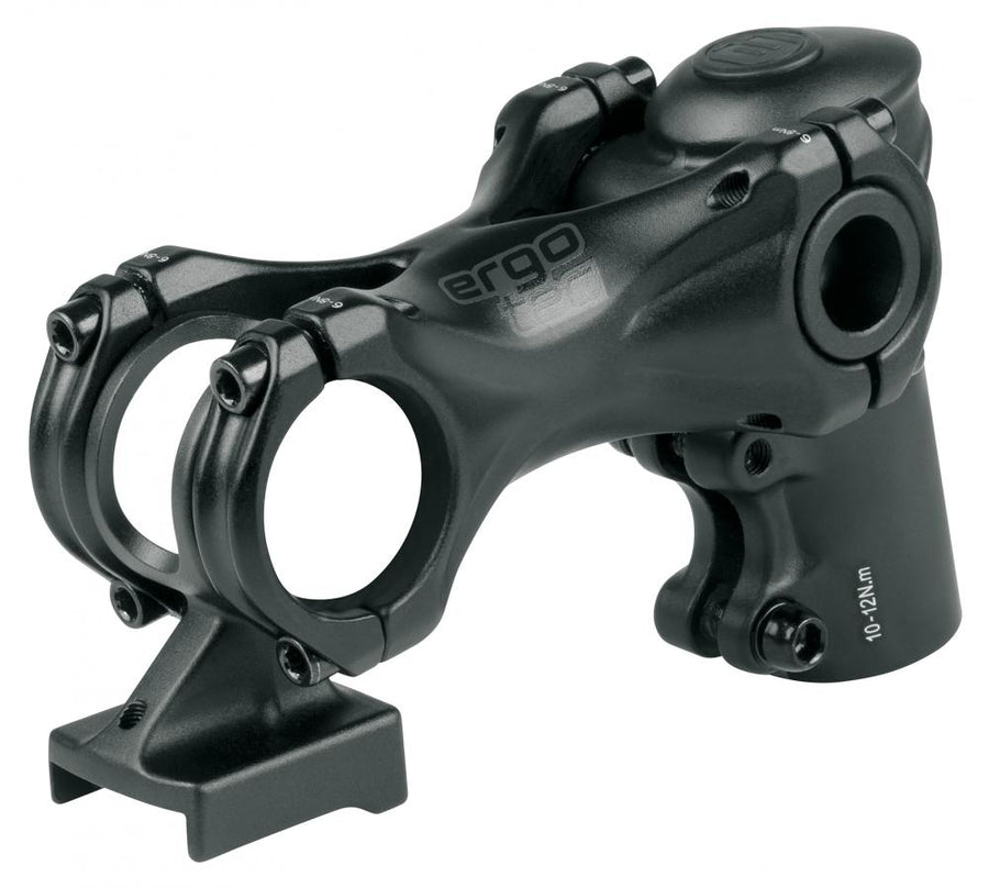 Ergotec Swell-X 70 verstellbarer Ahead-Vorbau, 100 mm Länge, 31,8 mm Lenkerklemmung, -20° bis +40° Winkel, AL 6061 T6, Safety Level 6, schwarz sandgestrahlt
