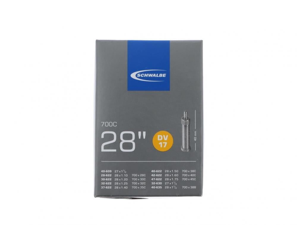 Schwalbe Fahrradschlauch DV17 für 28 Zoll 700C Reifen, 40mm Ventil. Passend für 28x1.10-1.75.