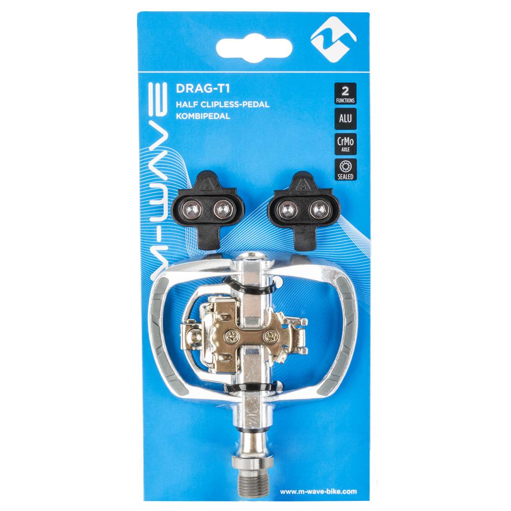 M-WAVE Drag-T1 Kombipedal - Aluminium, CrMo-Achse, SPD-kompatibel, 95x73 mm, inkl. Cleats
