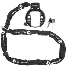 M-WAVE Ringchain Rahmenschloss mit Kette Rahmenschloss mit befestigter Kette, Schlüssel, 63 mm Öffnung, Kettenlänge 1.500 mm