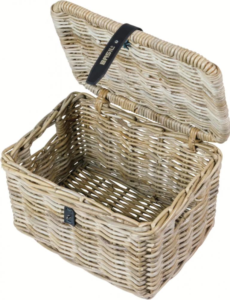 Dax S Vorderradkorb Grau Rattan Grobmaschig Mit Deckel 37x27x24 Cm Fahrradkorb