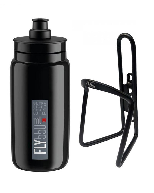 Elite Trinkflasche schwarz grau M-Wave Flaschenhalter schwarz