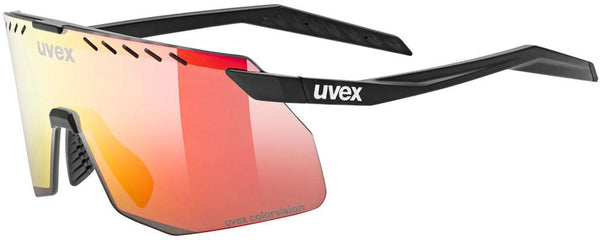 Uvex Pace Stage S CV - Sportbrille black matt, mirror red Gläser, Schutzstufe S2, kontrastverstärkend, UV-Schutz, für Radfahren & Outdoor