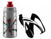 ELITE, Flasche + Flaschenhalter, KIT CEO, Flaschenhalter CEO schwarz glanz + JET Trinkflasche transparent mit orangem Logo, 350 ml, Durchmesser 66mm