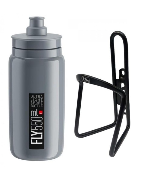 Elite Trinkflasche grau/schwarz + M-Wave Flaschenhalter schwarz