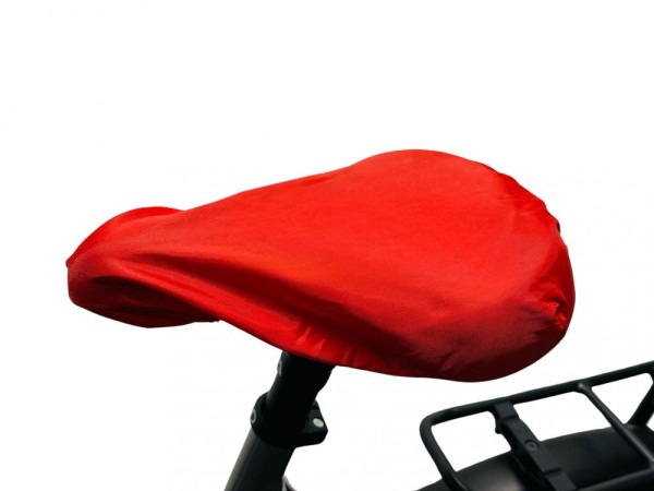 Stilvoller Schutz: Roter Sattel Regenschutz mit Gummizug und BB Druck –  Funktionalität und Eleganz f