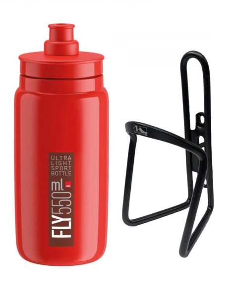 Elite Trinkflasche rot/bordeaux + M-Wave Flaschenhalter schwarz