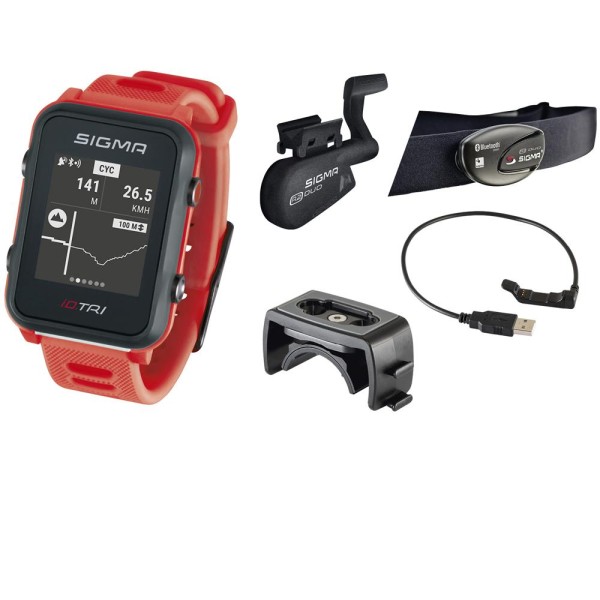 Sigma Sportuhr ID Tri neon rot SET, GPS/Höhenmessung/Herzfrequenz/